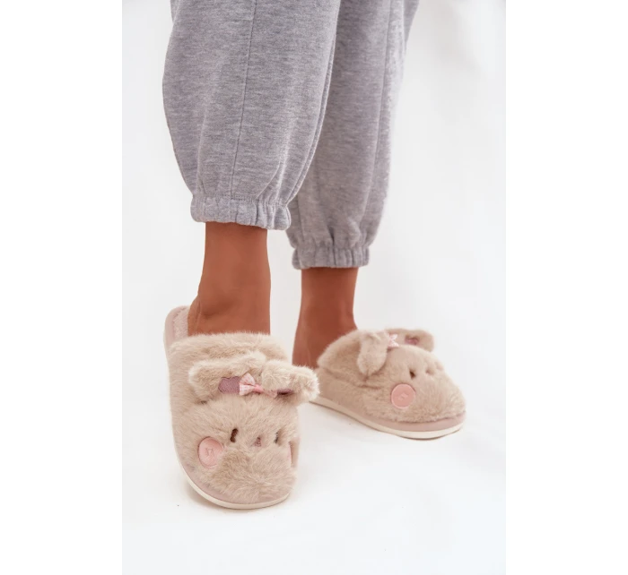 Dámské domácí pantofle s ušima a mašlí Corayne – béžové Dámské domácí pantofle s ušima a mašlí Corayne – béžové