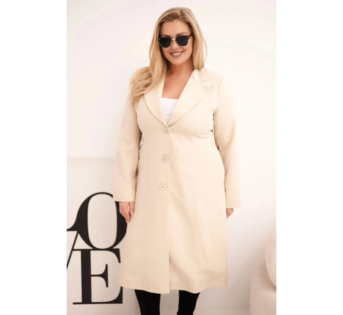 Klasický dámský kabát Plus Size s knoflíky a límcem béžový