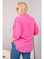 Dámská viskózová košile Plus Size s límečkem a model 22043134 vsadkou růžová - K-Fashion