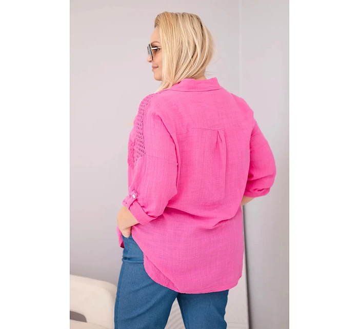 Dámská viskózová košile Plus Size s límečkem a model 22043134 vsadkou růžová - K-Fashion