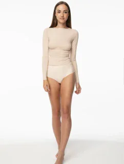 Jednoduché tričko s dlouhým rukávem Beige - Julimex