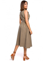 Zavinovací šaty bez rukávů model 18575069 khaki - STYLOVE