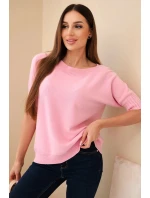 Dámský svetr z viskózy s krátkým rukávem model 21857643 růžová - K-Fashion