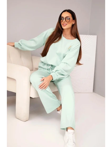 Dámský komplet máslová mikina s broží a kalhoty s rovnou nohavicí tmavě mátová Dámský komplet máslová mikina s broží a kalhoty s rovnou nohavicí tmavě mátová