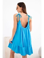 Dámské viskózové šaty na ramínka s volánem a zavazováním tyrkysová