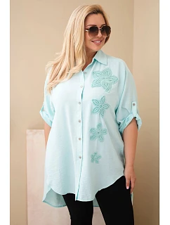 Dámská košile Plus Size z viskózy s květinovou výšivkou mentolová