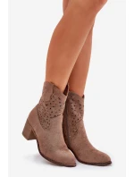 Dámské Kožené Kotníkové Boty Na Podpatku Hnědé S.Barski HY51-125 Dámské Kožené Kotníkové Boty Na Podpatku Hnědé S.Barski HY51-125