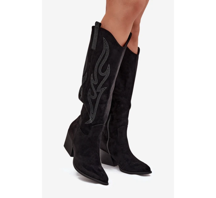 Dámské Boty S Dekorací Na Podpatku Černé model 21704704 - Boto