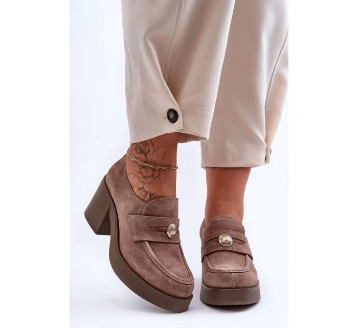 Dámské Zamszové Polobotky Na Sloupku Bežové Dunadia Dámské Zamszové Polobotky Na Sloupku Bežové Dunadia