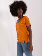 Světle oranžové dámské tričko basic s rozparkem
