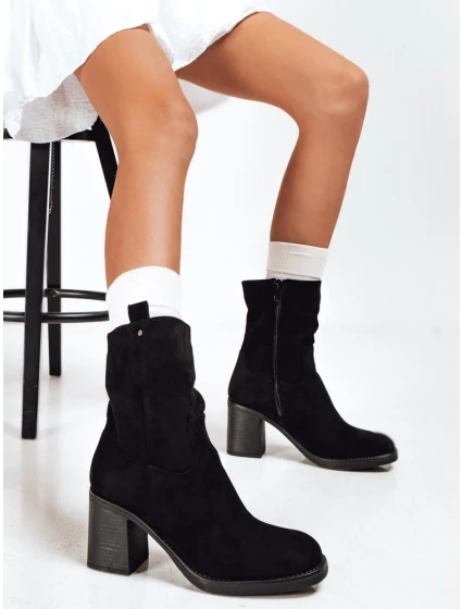 Dámské semišové kozačky na podpatku černé FashionStreet ZY1222