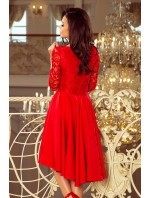 Červené dámské šaty s delším zadním dílem a krajkovým výstřihem model 7162273 - numoco