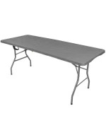 DŘEVĚNÝ STŮL SKLÁDACÍ V KUFŘÍKU 180x74CM MAX.100KG DŘEVĚNÁ DESKA TEMNĚ ŠEDÁ