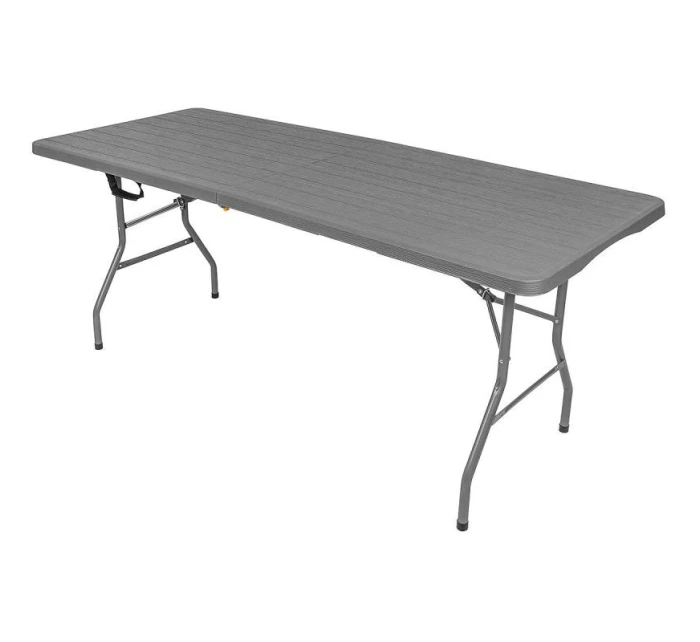 DŘEVĚNÝ STŮL SKLÁDACÍ V KUFŘÍKU 180x74CM MAX.100KG DŘEVĚNÁ DESKA TEMNĚ ŠEDÁ