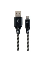 GEMBIRD PREMIUM USB-C 2.0 KABEL (AM/CM) KOVOVÉ ZÁSTRČKY, NYLONOVÉ OPLETENÍ 2M, ČERNÁ/BÍLÁ