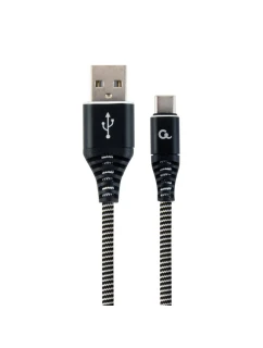 GEMBIRD PREMIUM USB-C 2.0 KABEL (AM/CM) KOVOVÉ ZÁSTRČKY, NYLONOVÉ OPLETENÍ 2M, ČERNÁ/BÍLÁ