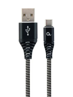 GEMBIRD PREMIUM USB-C 2.0 KABEL (AM/CM) KOVOVÉ ZÁSTRČKY, NYLONOVÉ OPLETENÍ 2M, ČERNÁ/BÍLÁ