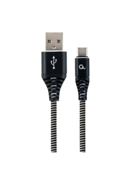 GEMBIRD PREMIUM USB-C 2.0 KABEL (AM/CM) KOVOVÉ ZÁSTRČKY, NYLONOVÉ OPLETENÍ 2M, ČERNÁ/BÍLÁ
