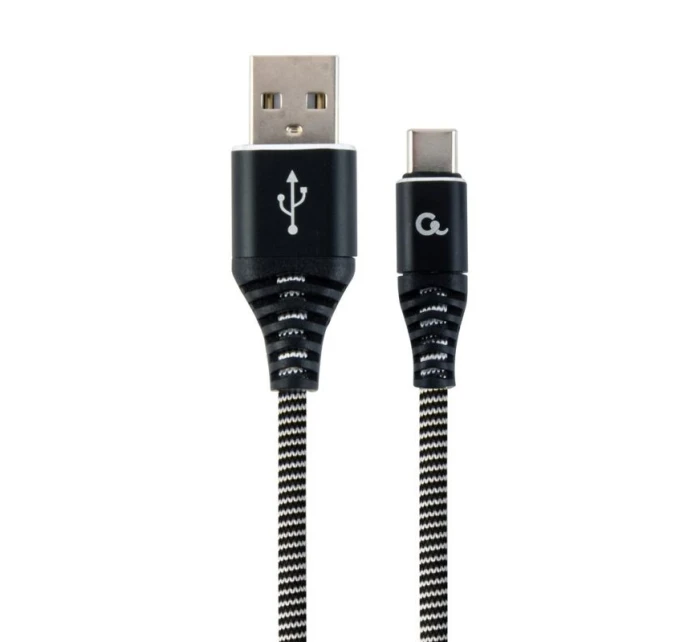 GEMBIRD PREMIUM USB-C 2.0 KABEL (AM/CM) KOVOVÉ ZÁSTRČKY, NYLONOVÉ OPLETENÍ 2M, ČERNÁ/BÍLÁ