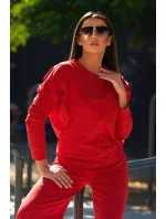 Bavlněný komplet Mikina + Kalhoty s širokými nohavicemi červený Bavlněný komplet Mikina + Kalhoty s širokými nohavicemi červený