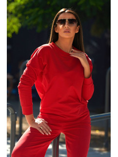 Bavlněný komplet Mikina + Kalhoty s širokými nohavicemi červený
