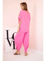Komplet z viskózy halenka + kalhoty růžový Komplet z viskózy halenka + kalhoty růžový