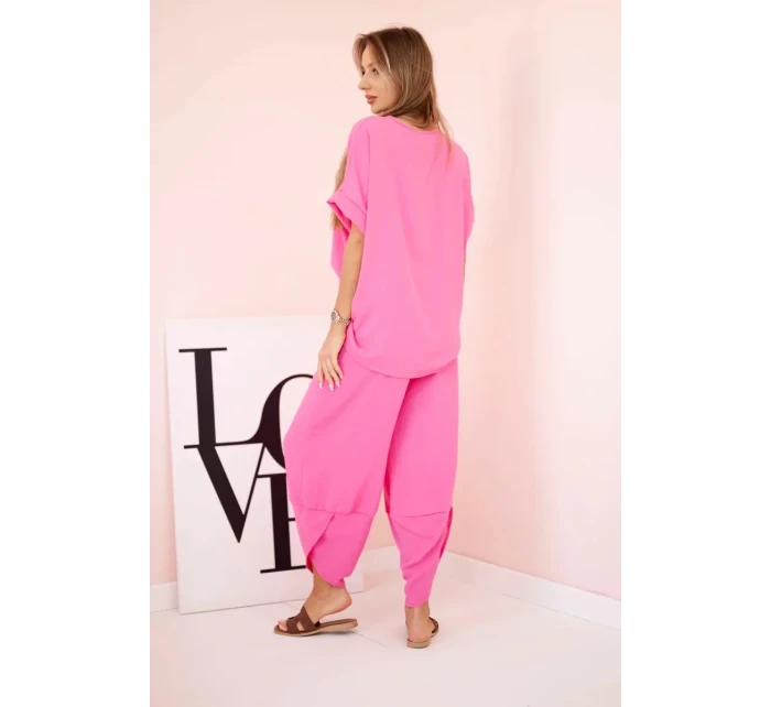 Komplet z viskózy halenka + kalhoty růžový Komplet z viskózy halenka + kalhoty růžový