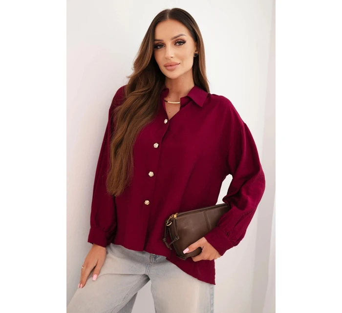 Dámská elegantní košile z viskózy s ozdobnými knoflíky švestková