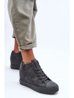 Dámské Kožené Tenisky Na Koturnu Big Star MM274005 Šedé Dámské Kožené Tenisky Na Koturnu Big Star MM274005 Šedé