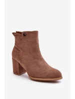 Zamšové dámské botky na podpatku hnědé Selela Zamšové dámské botky na podpatku hnědé Selela