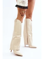 Kozačky Na Podpatku S Svrškem Světle Béžové model 21677301 - Boto