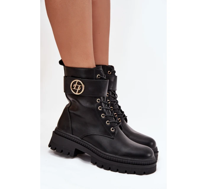 Dámské Botky Pracovní Se Zlatým Detalem Zateplené Černé model 21706796 - Boto