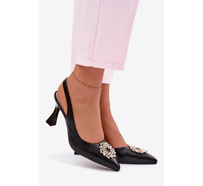 Sandály na podpatku s bižuterním ozdobením Vinceza 62277 Černé