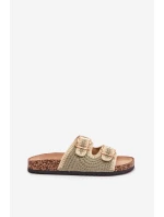 Dámské háčkované pantofle se zlatými přezkami – zelené Fenira