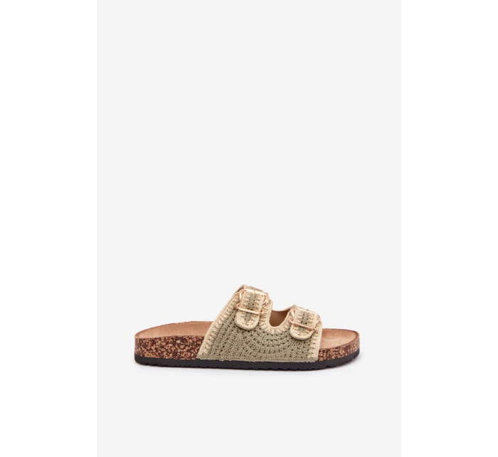 Dámské háčkované pantofle se zlatými přezkami – zelené Fenira