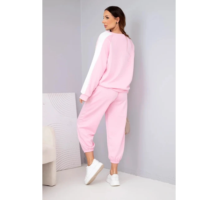 Dámský komplet z měkkého materiálu s lampasem a model 22015446 světle růžový - K-Fashion