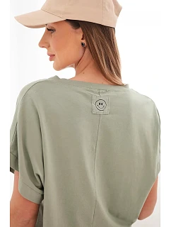 Dámská bavlněná halenka s výstřihem do V a krátkým rukávem khaki