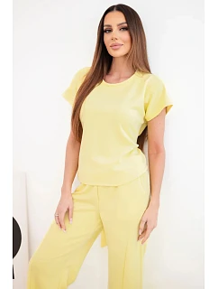 Dámský komplet model 22048837 s halenkou s krátkým rukávem a širokými kalhotami žlutý - K-Fashion