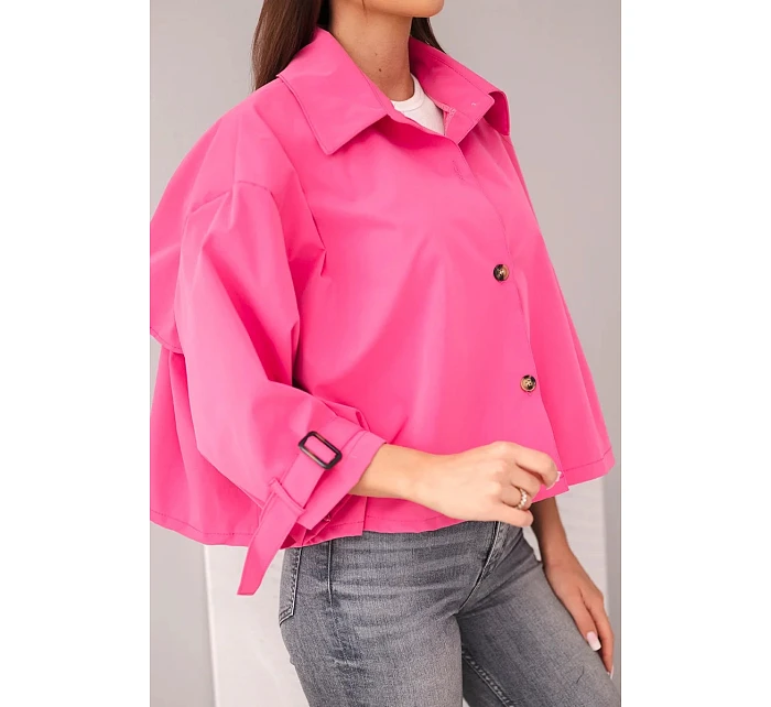 Dámská jarní bavlněná bunda zapínaná na knoflíky s límcem růžová