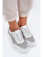 Kožené Ažurové Sportovní Boty Sneakers Na Klínu Bílé model 21691047 - S.Barski Kožené Ažurové Sportovní Boty Sneakers Na Klínu Bílé model 21691047 - S.Barski