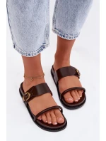 Dámské pantofle s zlatým sponou čokoládové Sarilisse