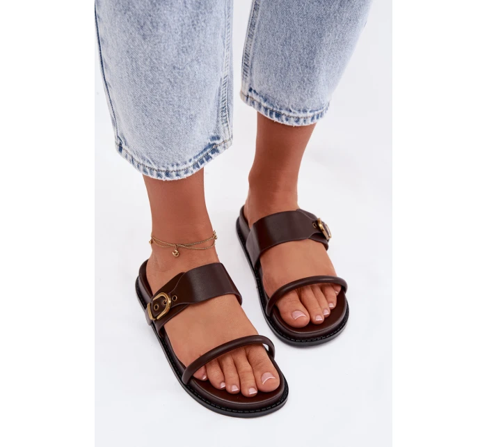 Dámské pantofle s zlatým sponou čokoládové Sarilisse