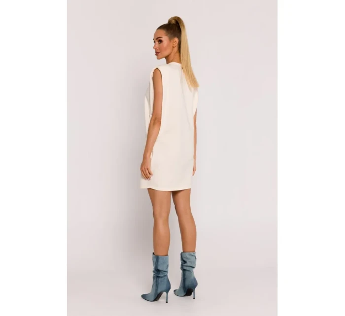 M789 Mini šaty s vycpávkami na ramenou - krémové