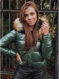 Dámská zimní prošívaná krátká bunda zelená model 21963982 - Dstreet