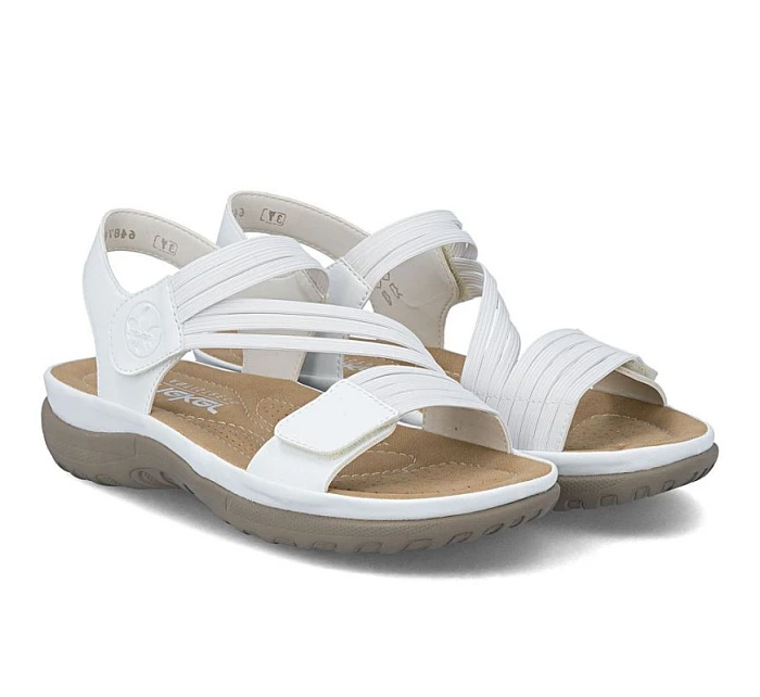 Pohodlné dámské sandály na suchý zip s gumičkami bílé Rieker 64870-81