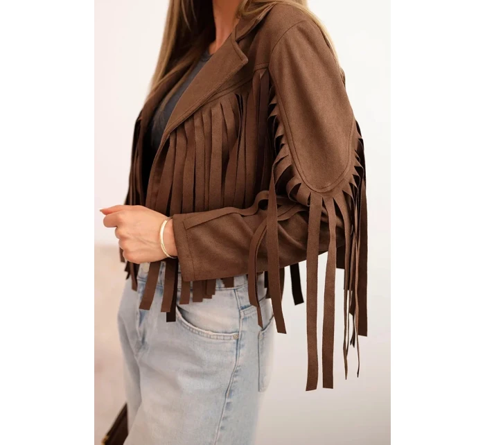 Dámská semišová bunda s třásněmi hnědá Dámská semišová bunda s třásněmi hnědá
