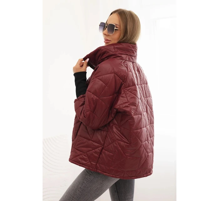 Dámská prošívaná bunda s krátkým střihem a stojáčkem bordová