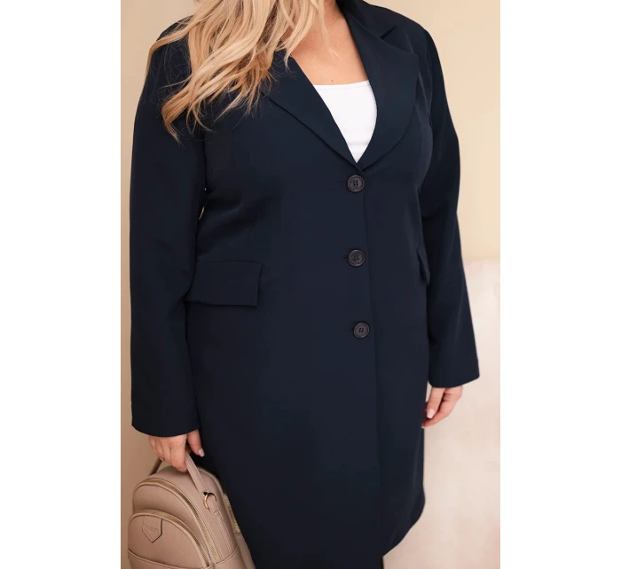 Dámský plášť Plus Size dlouhý s límcem a kapsami granátový