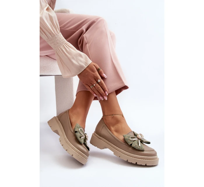 Dámské kožené mokasíny s mašlí Laura Messi 2787 Beige
