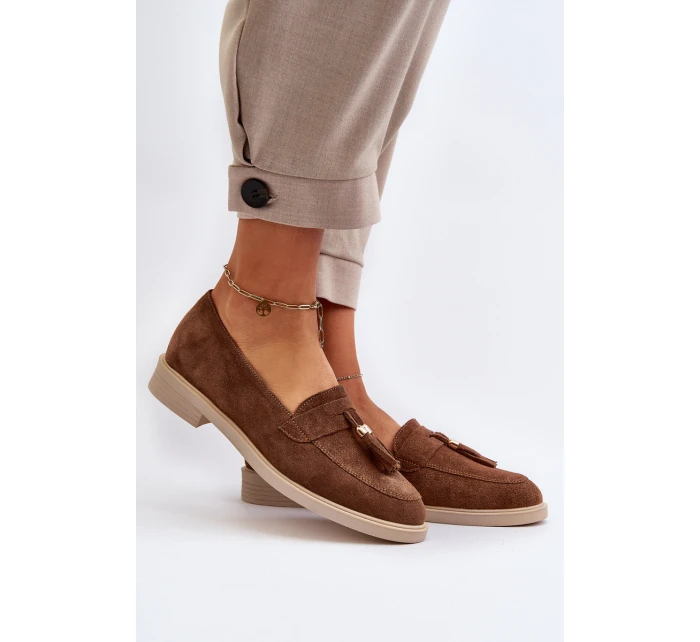 model 21652470 Semišové Dámské Mokasíny na Ploché Podrážce Hnědé - Zazoo